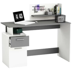 Bureau Pleun 1 Lade, 1 Draaideur, 1 Opbergvak, 1 Open Legplank En 2 Elastieken-mat Wit/donkergrijs -Collectie Slaapkamermeubels Ontwerp zonder titel 2023 05 09T082321.903 9f25