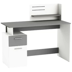 Bureau Pleun 1 Lade, 1 Draaideur, 1 Opbergvak, 1 Open Legplank En 2 Elastieken-mat Wit/donkergrijs -Collectie Slaapkamermeubels Ontwerp zonder titel 2023 05 09T082400.663 139b