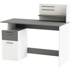 Bureau Pleun 1 Lade, 1 Draaideur, 1 Opbergvak, 1 Open Legplank En 2 Elastieken-mat Wit/donkergrijs -Collectie Slaapkamermeubels Ontwerp zonder titel 2023 05 09T082506.703 9cf3