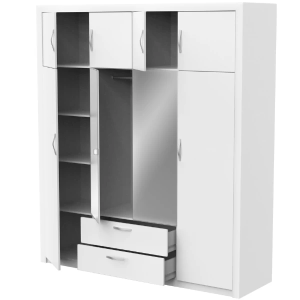 Kleerkast Philine 8 Draaideuren, 2 Lades, 8 Legplanken En 1 Kledingroede-mat Wit 6 Kleerkast Philine 8 Draaideuren, 2 Lades, 8 Legplanken En 1 Kledingroede-mat Wit - Afbeelding 4