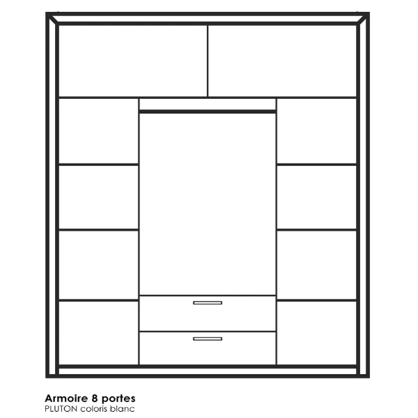 Kleerkast Philine 8 Draaideuren, 2 Lades, 8 Legplanken En 1 Kledingroede-mat Wit 5 Kleerkast Philine 8 Draaideuren, 2 Lades, 8 Legplanken En 1 Kledingroede-mat Wit - Afbeelding 3