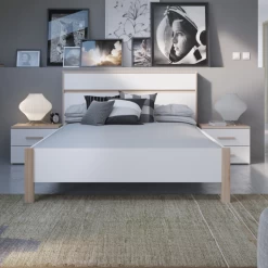 Bed Seliena 140 X 190 Cm-Geborstelde Eik/mat Wit