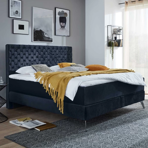 Tweepersoonsboxspring Janice 200x200cm - Donkerblauw 3 Tweepersoonsboxspring Janice 200x200cm - Donkerblauw