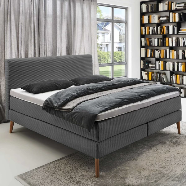Boxspring Sirocco 140x200cm Ribfluweel - Donkergrijs 3 Boxspring Sirocco 140x200cm Ribfluweel - Donkergrijs