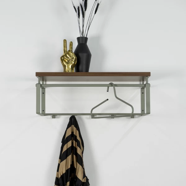 Wandkapstok Rayna 5 Haken, 1 Hoedenplank En 1 Kledingroede-pastel Groen/notenhout 5 Wandkapstok Rayna 5 Haken, 1 Hoedenplank En 1 Kledingroede-pastel Groen/notenhout - Afbeelding 3