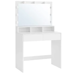 Kaptafel Met 9 LED Lampen, Spiegel, 2 Laden, 3 Open Vakken -Collectie Slaapkamermeubels Ontwerp zonder titel 2023 05 31T131709.679 a731