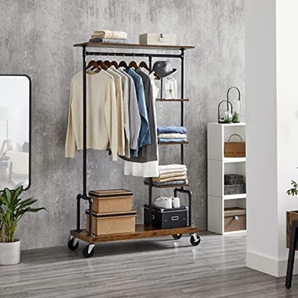 Kledingrek 103,5x40x174,5cm Rustiek Bruin Spaanplaat/Staal 3 Kledingrek 103,5x40x174,5cm Rustiek Bruin Spaanplaat/Staal - Afbeelding 2