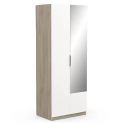 Garderobekast Spectre 80cm Met Spiegel - Mat Wit/eik -Collectie Slaapkamermeubels Ontwerp zonder titel 2023 06 09T092049.465 f8c6