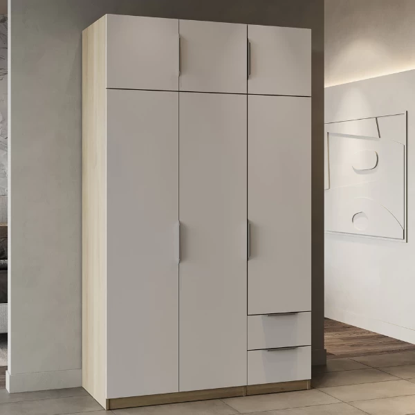 Kledingkast Spectre 120cm 6 Deuren & 2 Lades - Mat Wit/eik 3 Kledingkast Spectre 120cm 6 Deuren & 2 Lades - Mat Wit/eik