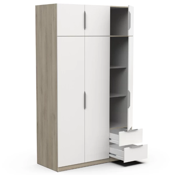 Kledingkast Spectre 120cm 6 Deuren & 2 Lades - Mat Wit/eik 5 Kledingkast Spectre 120cm 6 Deuren & 2 Lades - Mat Wit/eik - Afbeelding 3