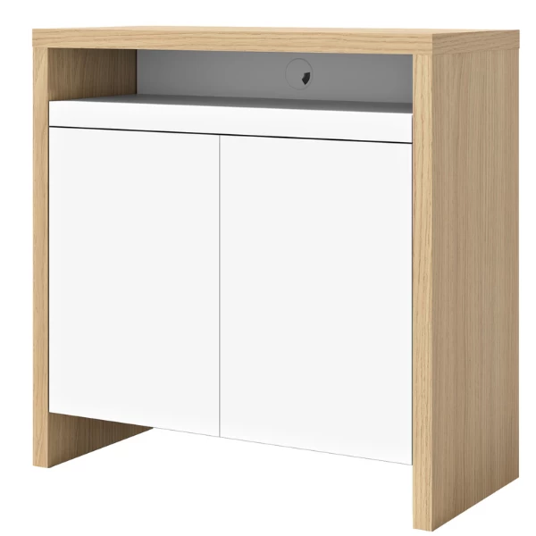 Sidetable Olivette 2 Draaideuren, 1 Legplank, 1 Uitschuifbare Plank, 1 Open Vak-wit/lichte Eik 11 Sidetable Olivette 2 Draaideuren, 1 Legplank, 1 Uitschuifbare Plank, 1 Open Vak-wit/lichte Eik - Afbeelding 9