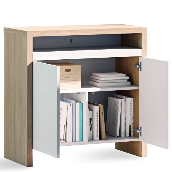 Sidetable Olivette 2 Draaideuren, 1 Legplank, 1 Uitschuifbare Plank, 1 Open Vak-wit/lichte Eik 6 Sidetable Olivette 2 Draaideuren, 1 Legplank, 1 Uitschuifbare Plank, 1 Open Vak-wit/lichte Eik - Afbeelding 4