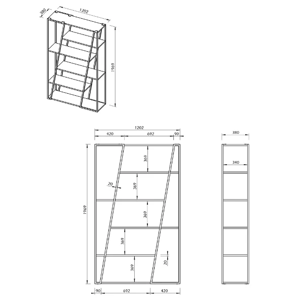 Boekenrek Albérique 4 Legplanken-eik/zwart 5 Boekenrek Albérique 4 Legplanken-eik/zwart - Afbeelding 3