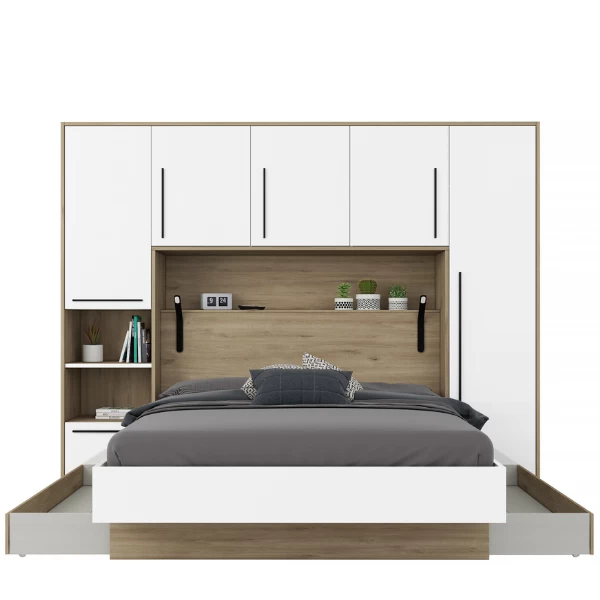 Hoofdbord + Bed Moloko 140 X190 Cm-hoogglans Wit En Eik 10 Hoofdbord + Bed Moloko 140 X190 Cm-hoogglans Wit En Eik - Afbeelding 8