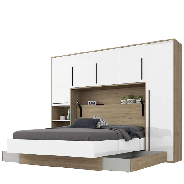 Hoofdbord + Bed Moloko 140 X190 Cm-hoogglans Wit En Eik 9 Hoofdbord + Bed Moloko 140 X190 Cm-hoogglans Wit En Eik - Afbeelding 7