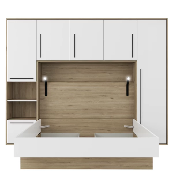 Hoofdbord + Bed Moloko 140 X190 Cm-hoogglans Wit En Eik 6 Hoofdbord + Bed Moloko 140 X190 Cm-hoogglans Wit En Eik - Afbeelding 4