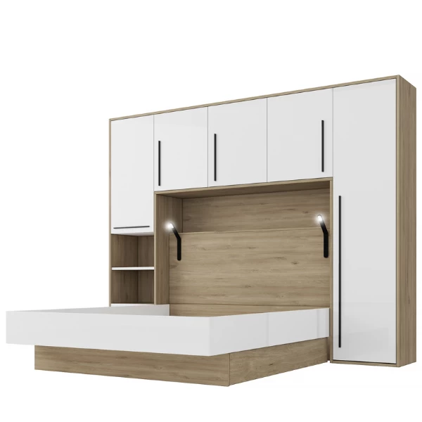 Hoofdbord + Bed Moloko 160 X 200 Cm-hoogglans Wit En Eik 7 Hoofdbord + Bed Moloko 160 X 200 Cm-hoogglans Wit En Eik - Afbeelding 5