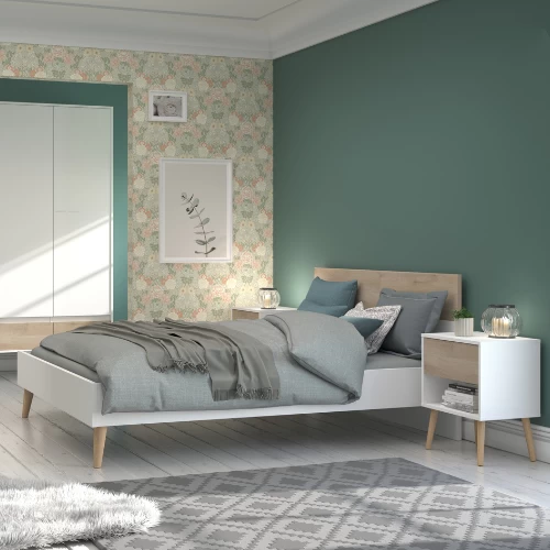 Tweepersoonsbed Hardy 140x190 - Wit/eik 6 Tweepersoonsbed Hardy 140x190 - Wit/eik - Afbeelding 4