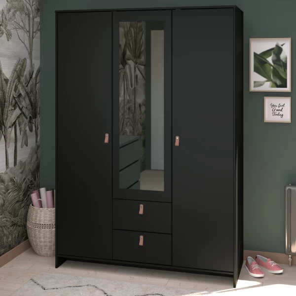 Kledingkast Minty 137cm, 3 Deuren & 2 Lades - Zwart 12 Kledingkast Minty 137cm, 3 Deuren & 2 Lades - Zwart - Afbeelding 10