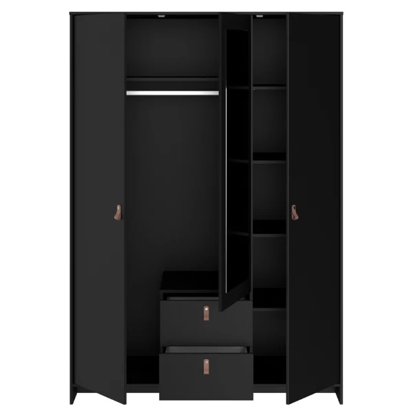 Kledingkast Minty 137cm, 3 Deuren & 2 Lades - Zwart 6 Kledingkast Minty 137cm, 3 Deuren & 2 Lades - Zwart - Afbeelding 4