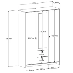 Kledingkast Minty 137cm, 3 Deuren & 2 Lades - Zwart 17 Kledingkast Minty 137cm, 3 Deuren & 2 Lades - Zwart -Collectie Slaapkamermeubels Ontwerp zonder titel 2023 07 04T142351.353 5c23