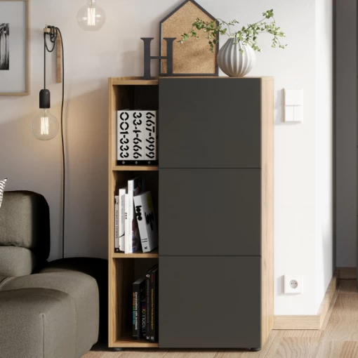 Dossierkast Oliveira 62x111cm Met Vier Legplanken - Eikdecor/antraciet -Collectie Slaapkamermeubels Ontwerp zonder titel 2023 08 17T162051.723 5f4a