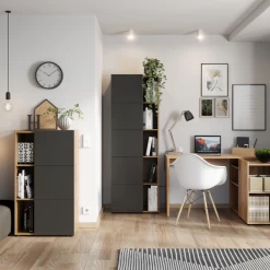 Dossierkast Oliveira 62x182cm Met Vier Legplanken - Eikdecor/antraciet -Collectie Slaapkamermeubels Ontwerp zonder titel 2023 08 17T162706.493 5ad1