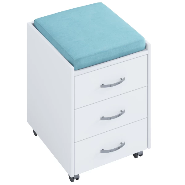 Ladeblok Kjenta Met Pennenbakje En Blauw Zitkussen-3 Lades 3 Ladeblok Kjenta Met Pennenbakje En Blauw Zitkussen-3 Lades