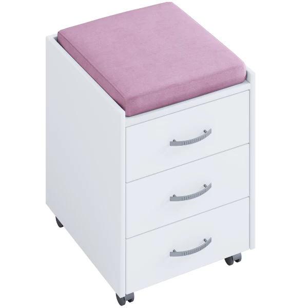 Ladeblok Kjenta Met Pennenbakje En Roze Zitkussen-3 Lades 3 Ladeblok Kjenta Met Pennenbakje En Roze Zitkussen-3 Lades