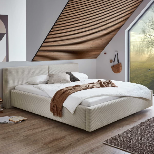 Tweepersoonsbed Kubrik 180x200cm Met Opbergruimte En Matras - Beige Ribfluweel 10 Tweepersoonsbed Kubrik 180x200cm Met Opbergruimte En Matras - Beige Ribfluweel - Afbeelding 8