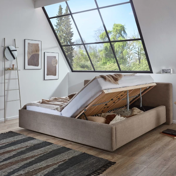 Tweepersoonsbed Kubrik 180x200cm Met Opbergruimte Ribfluweel - Taupe 3 Tweepersoonsbed Kubrik 180x200cm Met Opbergruimte Ribfluweel - Taupe