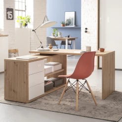 Hoekbureau Sorbonne 139cm Met Opbergruimte - Eikdecor/wit