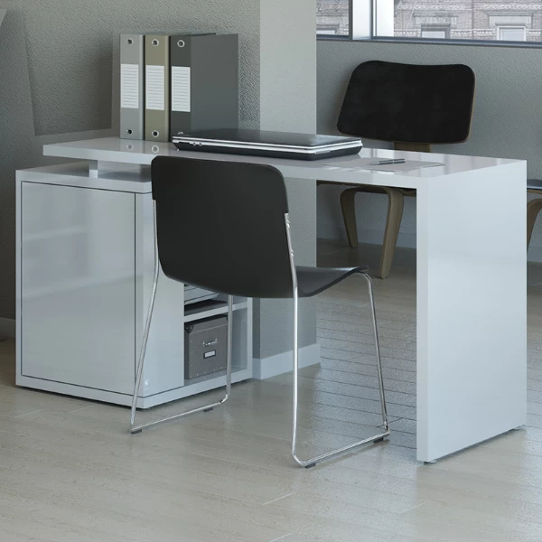 Bureau Cory 140x69cm Met Opbergruimte - Hoogglans Wit 3 Bureau Cory 140x69cm Met Opbergruimte - Hoogglans Wit