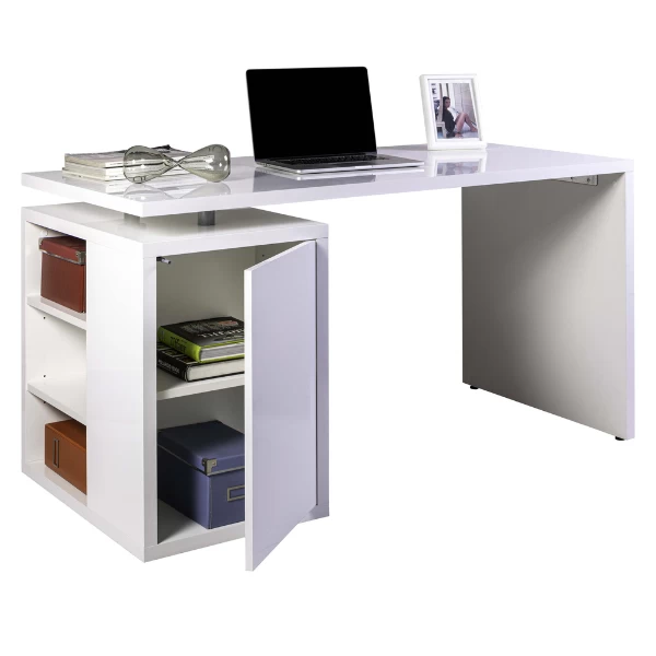 Bureau Cory 140x69cm Met Opbergruimte - Hoogglans Wit 7 Bureau Cory 140x69cm Met Opbergruimte - Hoogglans Wit - Afbeelding 5