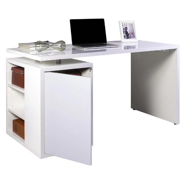 Bureau Cory 140x69cm Met Opbergruimte - Hoogglans Wit 6 Bureau Cory 140x69cm Met Opbergruimte - Hoogglans Wit - Afbeelding 4