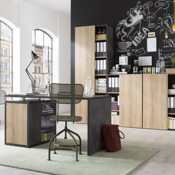 Bureau Cory 140x69cm Met Opbergruimte - Eikdecor/betonlook 4 Bureau Cory 140x69cm Met Opbergruimte - Eikdecor/betonlook - Afbeelding 2