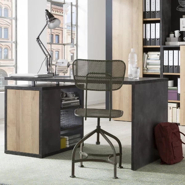 Bureau Cory 140x69cm Met Opbergruimte - Eikdecor/betonlook 3 Bureau Cory 140x69cm Met Opbergruimte - Eikdecor/betonlook