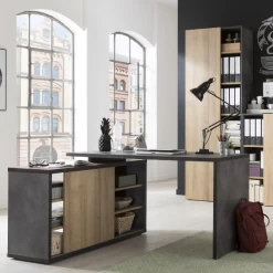 Hoekbureau Cory 150x120cm Met Opbergruimte - Eikdecor/betonlook