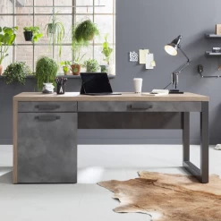 Bureau Faber 170x78cm Met Opbergruimte - Eikdecor/betonlook