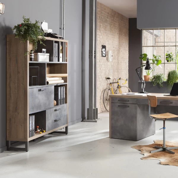 Boekenkast Faber 140cm Met Opklapdeur En Twee Lades - Eikdecor/betonlook 7 Boekenkast Faber 140cm Met Opklapdeur En Twee Lades - Eikdecor/betonlook - Afbeelding 5