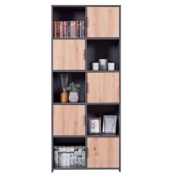 Boekenkast Pepeto | 77 X 30 X 185 Cm | Open En Gesloten Opbergruimte | Kleur: Antraciet
