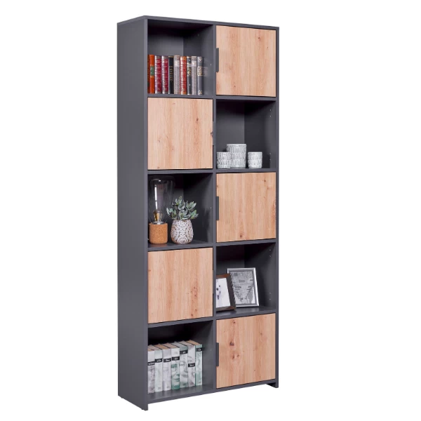 Boekenkast Pepeto | 77 X 30 X 185 Cm | Open En Gesloten Opbergruimte | Kleur: Antraciet 14 Boekenkast Pepeto | 77 X 30 X 185 Cm | Open En Gesloten Opbergruimte | Kleur: Antraciet - Afbeelding 12