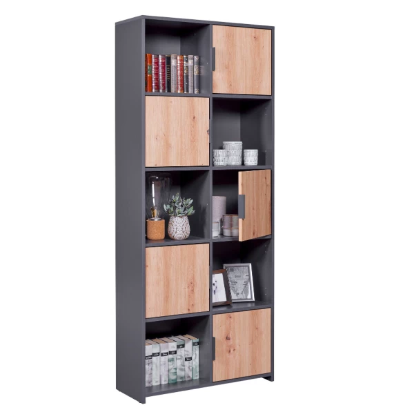 Boekenkast Pepeto | 77 X 30 X 185 Cm | Open En Gesloten Opbergruimte | Kleur: Antraciet 13 Boekenkast Pepeto | 77 X 30 X 185 Cm | Open En Gesloten Opbergruimte | Kleur: Antraciet - Afbeelding 11