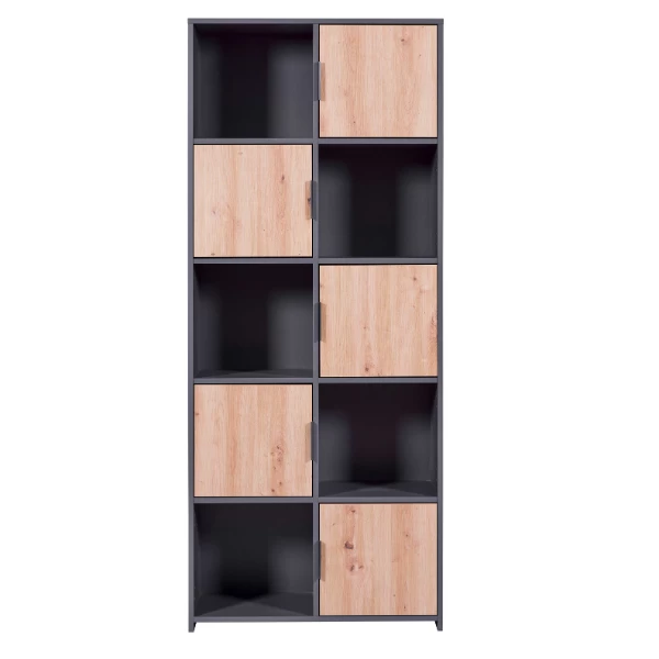 Boekenkast Pepeto | 77 X 30 X 185 Cm | Open En Gesloten Opbergruimte | Kleur: Antraciet 12 Boekenkast Pepeto | 77 X 30 X 185 Cm | Open En Gesloten Opbergruimte | Kleur: Antraciet - Afbeelding 10