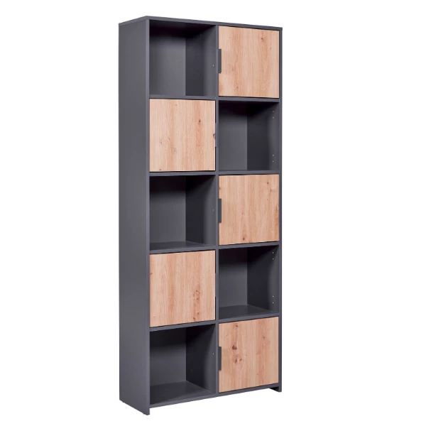 Boekenkast Pepeto | 77 X 30 X 185 Cm | Open En Gesloten Opbergruimte | Kleur: Antraciet 11 Boekenkast Pepeto | 77 X 30 X 185 Cm | Open En Gesloten Opbergruimte | Kleur: Antraciet - Afbeelding 9