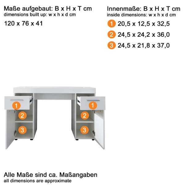 Modern Bureau Amanda | 120 X 41 X 76 Cm | High Glossy White 4 Modern Bureau Amanda | 120 X 41 X 76 Cm | High Glossy White - Afbeelding 2