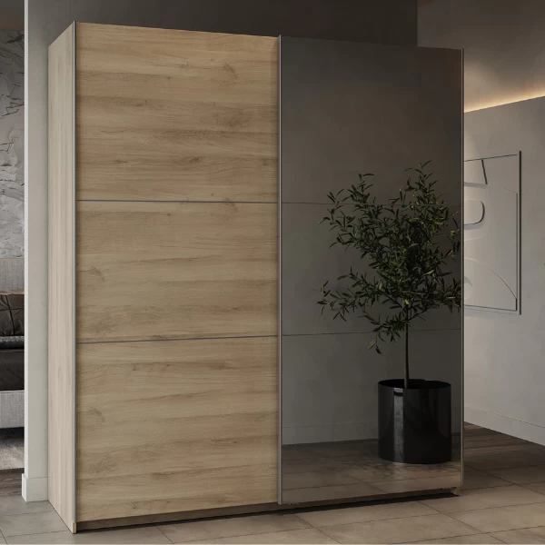 Garderobekast Spectre 178cm Met Schuifdeuren En Spiegel - Eikdecor 3 Garderobekast Spectre 178cm Met Schuifdeuren En Spiegel - Eikdecor
