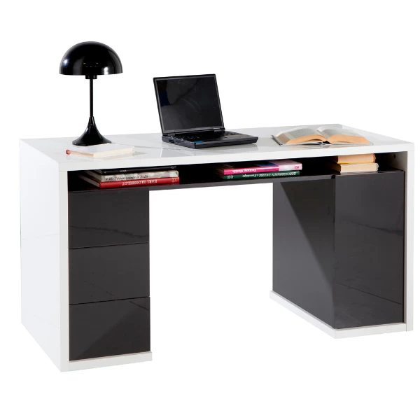 Bureau Monique Met Drie Lades En Kast - Hoogglans Grijs / Hoogglans Wit 4 Bureau Monique Met Drie Lades En Kast - Hoogglans Grijs / Hoogglans Wit - Afbeelding 2