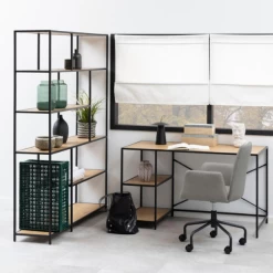 Seaford Boekenkast: Mat Zwart Staal, 5 Planken, 135x35x185cm -Collectie Slaapkamermeubels Ontwerp zonder titel 2023 11 15T115727.247 7487