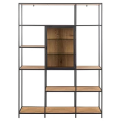 Moderne Seaford Boekenkast: Zwart Staal En Glas, Eiken Met 8 Planken, 135x35x185 Cm -Collectie Slaapkamermeubels Ontwerp zonder titel 2023 11 15T145504.384 598f